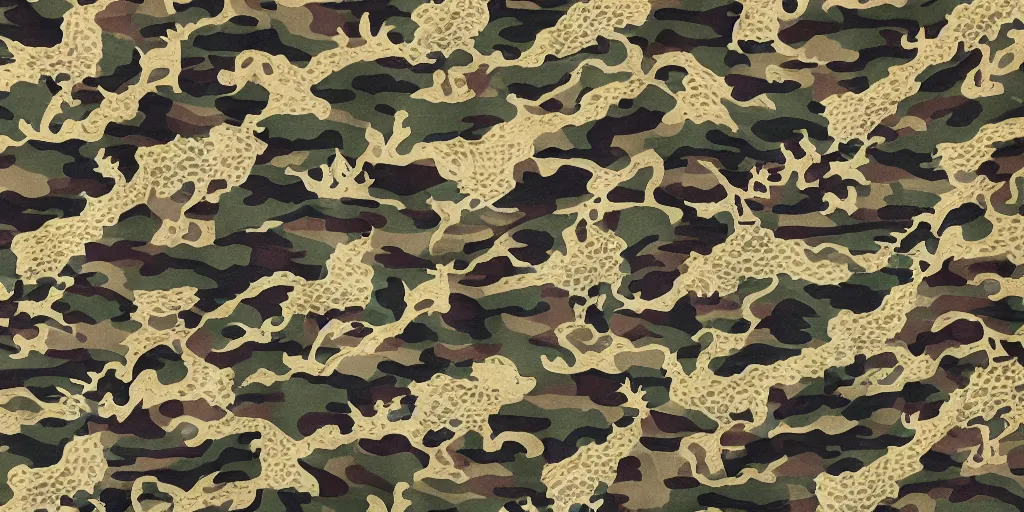 Prompt: fabric, camo pattern with dragons