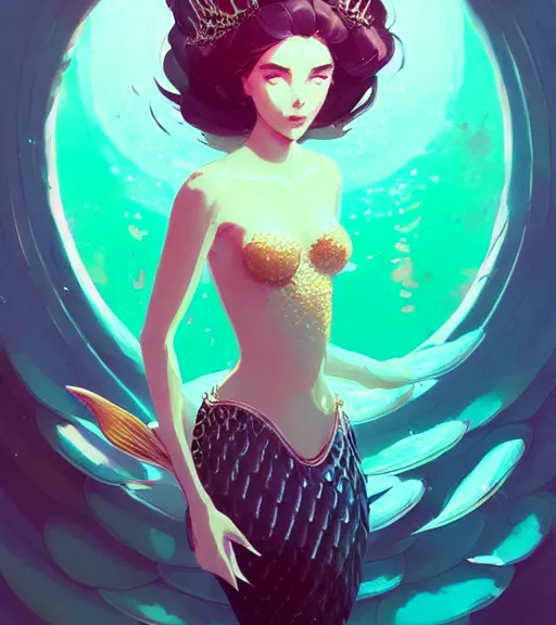 Prompt: portrait of a beautiful mermaid queen in complex and shiny dress by ross tran and atey ghailan, by greg rutkowski, by greg tocchini, by james gilleard, by joe fenton, by kaethe butcher, dynamic lighting, grunge aesthetic