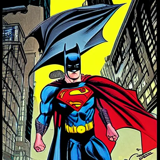 Image similar to batman with superman, by ty templeton, comic book art