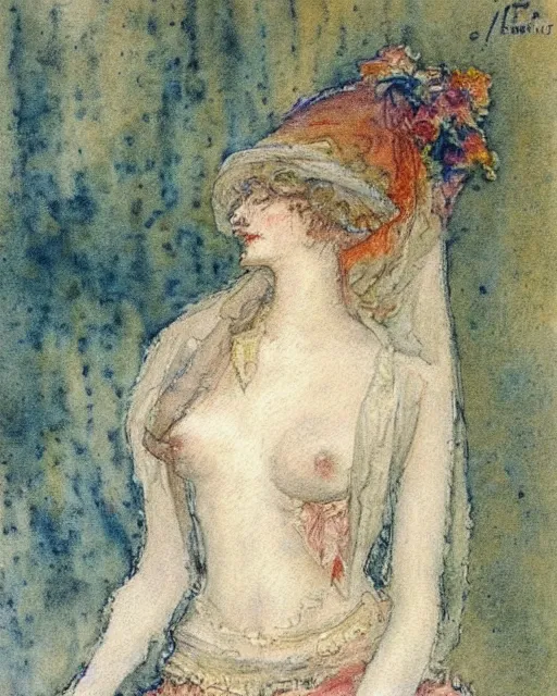 Image similar to beautiful woman by henri privat - livemont, delicate watercolor