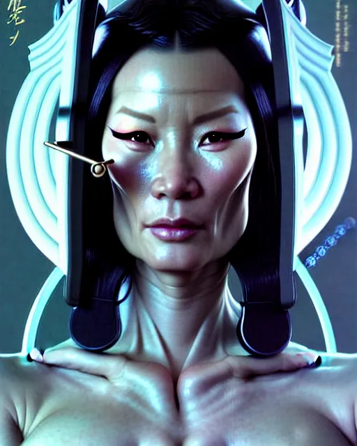 Prompt: beautiful gemini fantasy character portrait, lucy liu kill bill, sci - fi headset, ultra realistic, wide angle, intricate details, total recall artifacts, highly detailed by peter mohrbacher, hajime sorayama, wayne barlowe, boris vallejo, aaron horkey, gaston bussiere, craig mullins