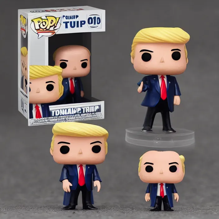 Prompt: Donald Trump, Funko Pop of Donald Trump, Figurine, Fantasy, Product Photo