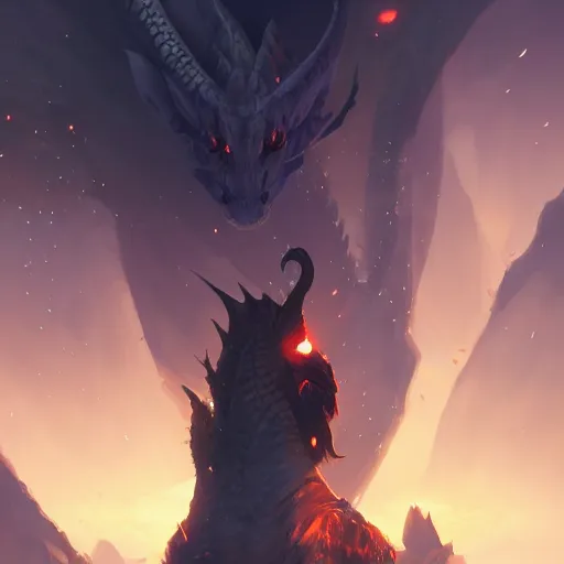 Prompt: dragon and a black wizard, magnificent, close up, details, sharp focus, elegant, highly detailed, illustration, by Jordan Grimmer and greg rutkowski and PiNe and Imoko and wlop and maya takamura, intricate, beautiful, Trending artstation, pixiv, digital Art