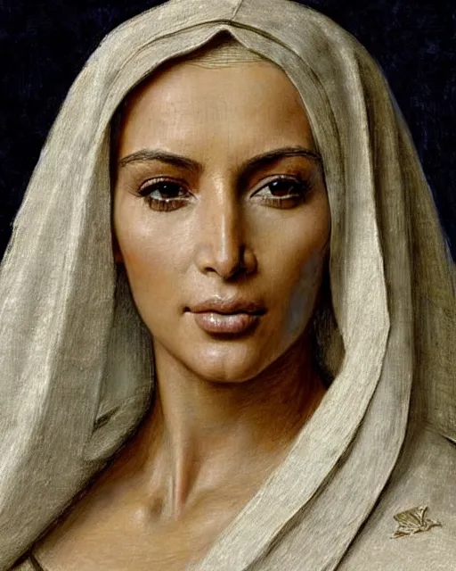 Image similar to kim kardashian as armored battle nun, delicate detailed medieval portrait in the style of eugene de blaas, perfect face