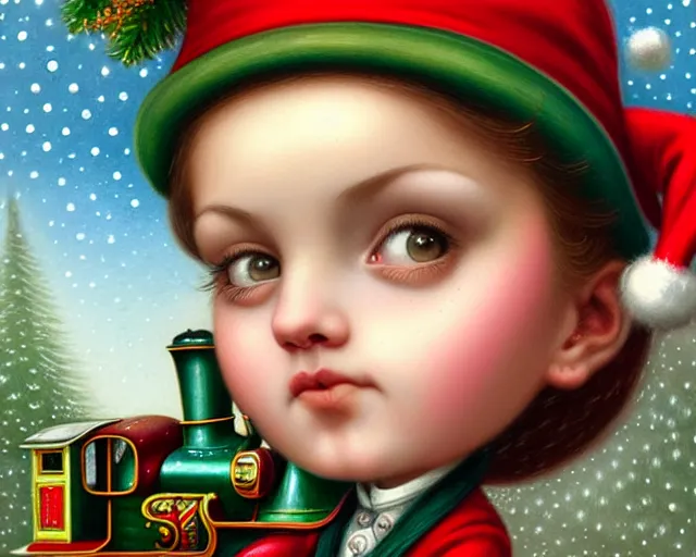 Prompt: closeup profile portrait of victorian steam trains, nicoletta ceccoli, mark ryden, lostfish, max fleischer, hyper realistic, artstation, illustration, digital paint, matte paint, vivid colors, bright, cheerful, detailed and intricate christmas environment