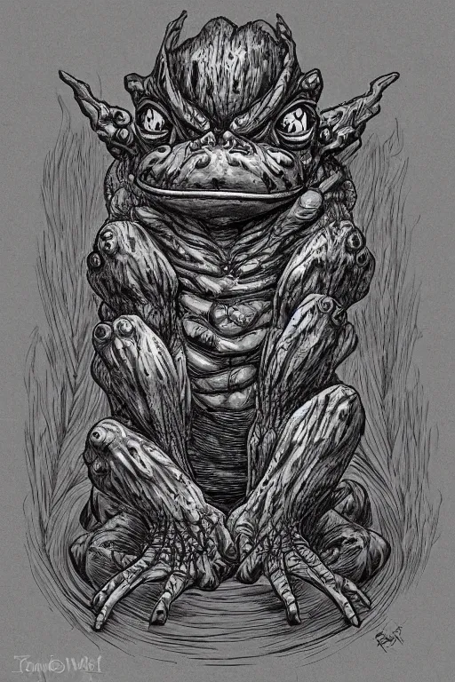 Image similar to toad goblin, symmetrical, highly detailed, digital art, sharp focus, trending on art station, kentaro miura manga art style