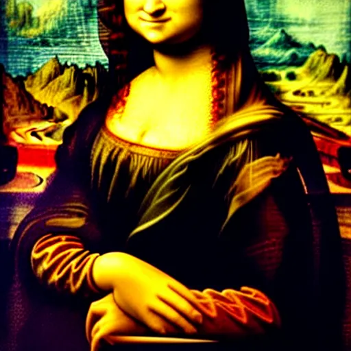 Image similar to mona lisa smoking a cigarette