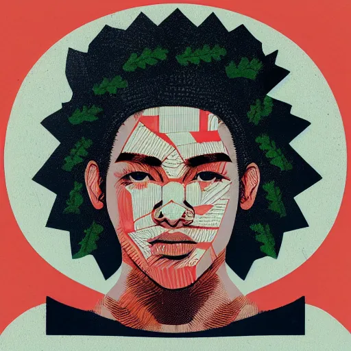 Prompt: Supreme x Laurel wreath crown Profile Picture by Sachin Teng, asymmetrical, Organic Painting , Matte Painting, geometric shapes, hard edges, graffiti, street art,:2 by Sachin Teng:4