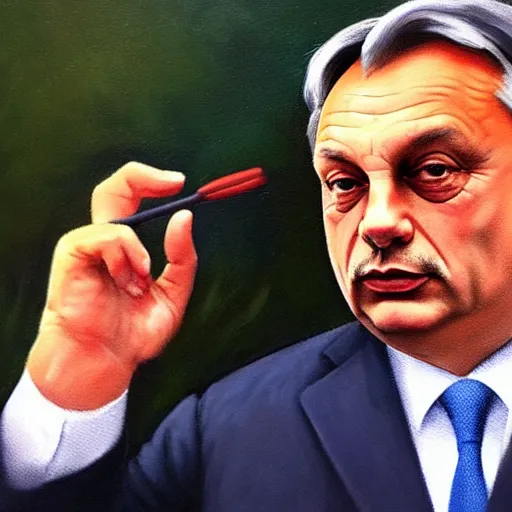 Image similar to viktor orban on vacation, oil painting