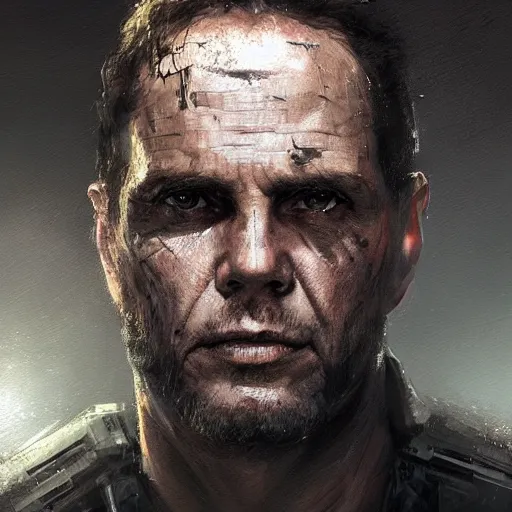 Image similar to portrait of a man by greg rutkowski, he looks like michael biehn, he is wearing a tactical superhero gear, highly detailed portrait, digital painting, artstation, concept art, smooth, sharp foccus ilustration, artstation hq