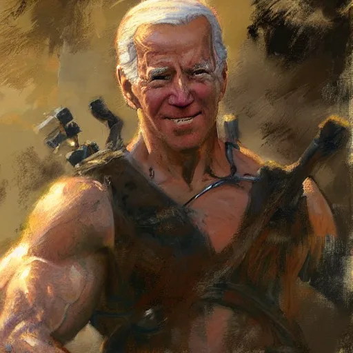 Image similar to Muscular Joe Biden, painting by Gaston Bussiere, Craig Mullins