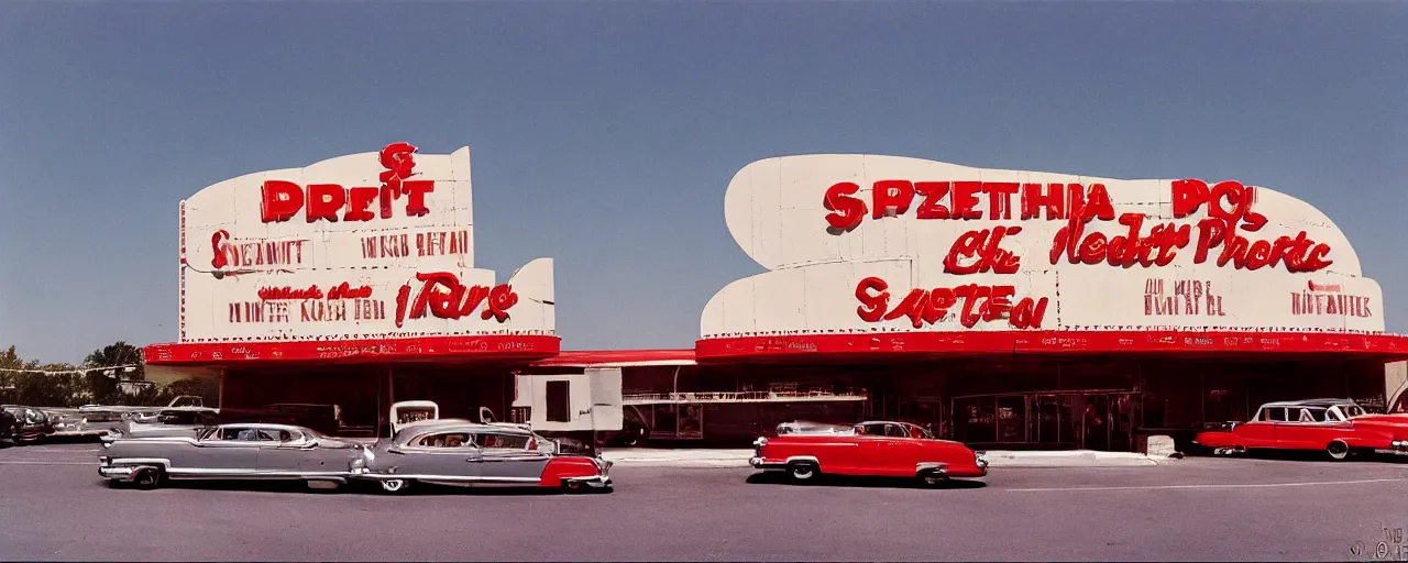 Image similar to ! spaghetti! 1 9 5 0 s drive in movie theater, in the style of michael kenna, kodachrome,