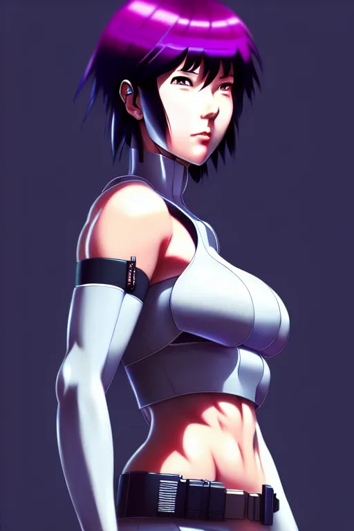 Image similar to a fullbody portrait of motoko kusanagi the major ghost in the shell : : stand alone complex, under repairs, maintenance : : by ilya kuvshinov, rossdraws, artgerm, sola digital arts, anti aliasing, raytracing : :