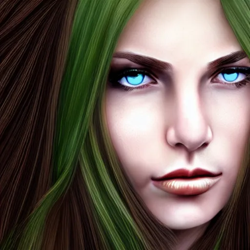 Prompt: Photo of a woman, green eyes, shy, tears in eye, long hair, photo realistic, hyper realism