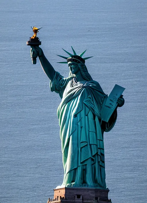 Image similar to the statue of liberty and cristo redentor