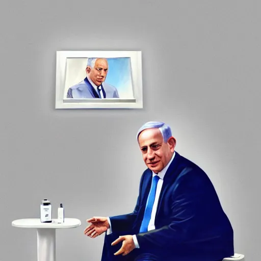 Image similar to benjamin netanyahu sitting in a toilet, photorealistic, studio