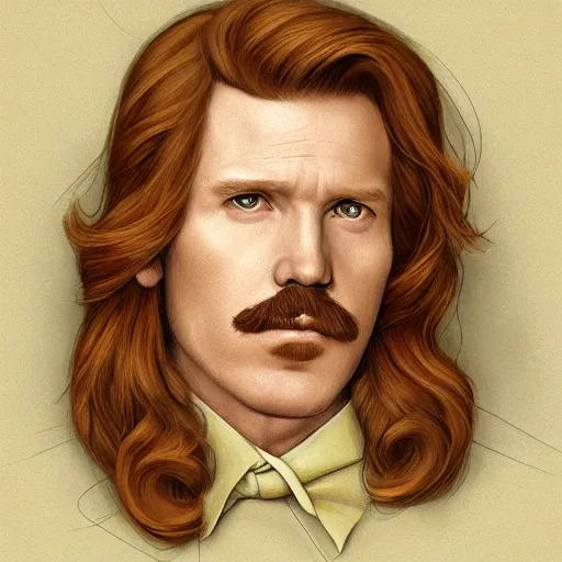 Prompt: Pre-Raphaelite portrait of American Actor Ron-Burgundy Artgerm