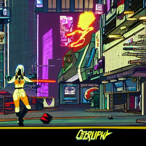 Image similar to Screenshot of Cyberpunk 2077 if it was a flash game on Newgrounds circa 2003, with poor vector art