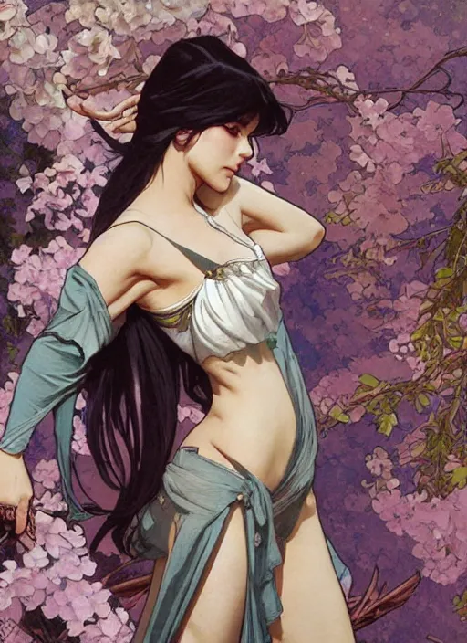 Image similar to rock m sakura, painting by artgerm and greg rutkowski and alphonse mucha