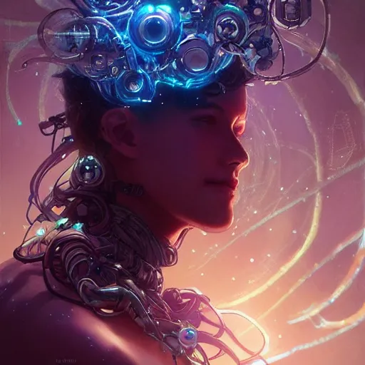 Image similar to ! dream cyborg druid entanglement milky way, epic lighting, sketch illustration, ultra detailed, art by artgerm and greg rutkowski and alphonse mucha