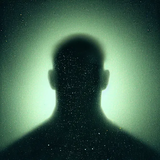 Image similar to silhouette of man, filled with deep space field of twinkling stars, award-winning portrait of face, fantasy horror, 8k, 4k, trending on artstation, matte finish, pixiv, unnerving, volumetric lighting, highly detailed