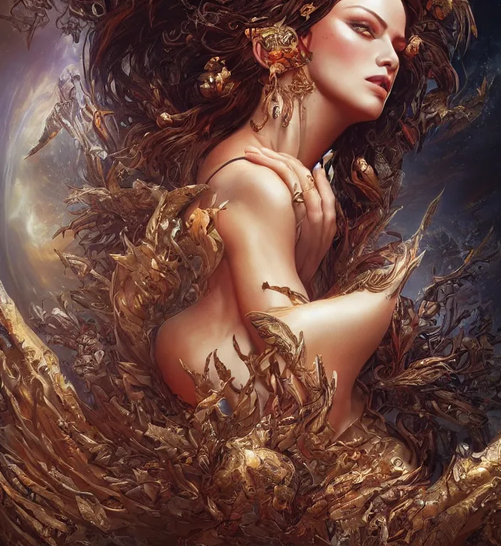 Image similar to unreal engine render + a goddess, smooth, coherent, high detailed, by Karol Bak, featured on artstation, instagram HD, unreal engine