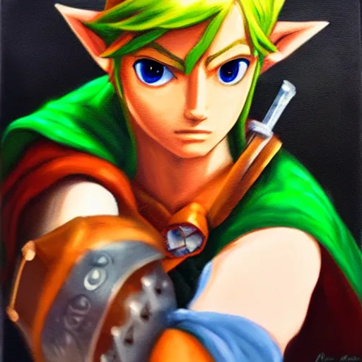 Prompt: Oil painting of Link - Hero of Time