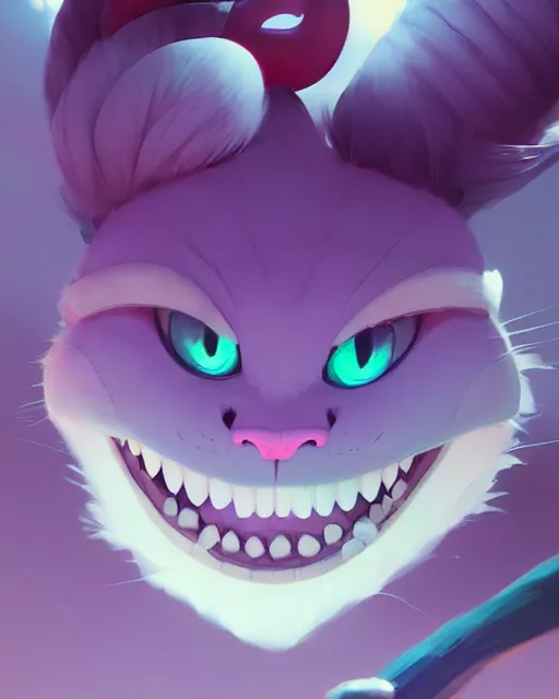 Prompt: cheshire cat, cory loftis, james gilleard, atey ghailan, makoto shinkai, goro fujita, character art, exquisite lighting, very coherent, plain background, lighthearted, soft painting