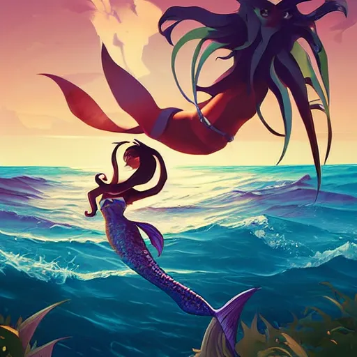 Image similar to painting mermaid treasure on sea of thieves game avatar hero smooth face median photoshop filter cutout vector, behance hd by jesper ejsing, by rhads, makoto shinkai and lois van baarle, ilya kuvshinov, rossdraws global illumination