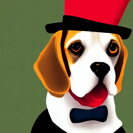 Prompt: beagle wearing a top hat in a portrait art style