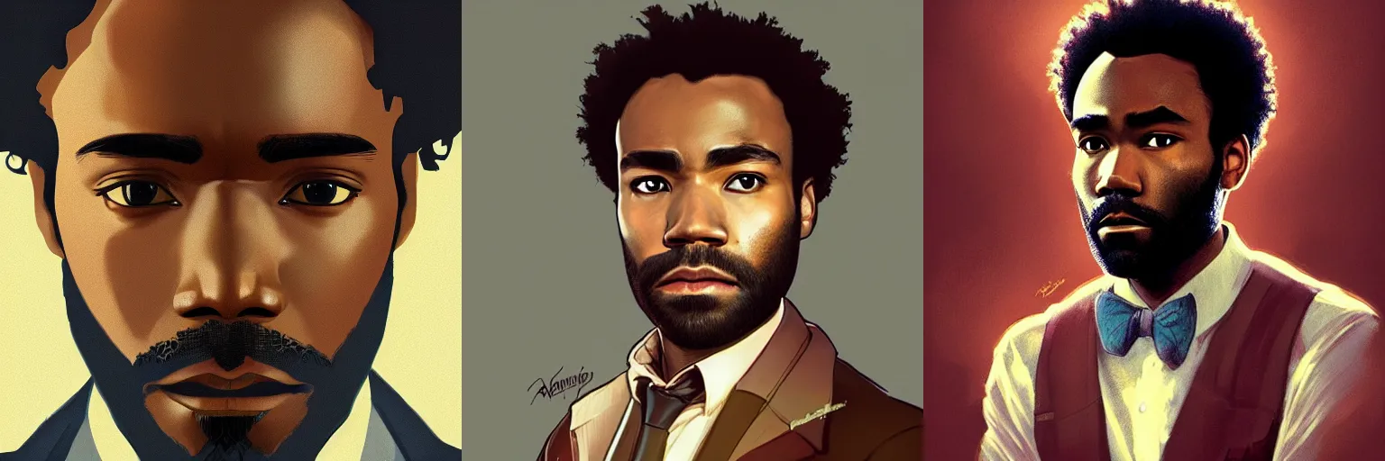 Prompt: portrait of donald glover as a detective, highly detailed, digital painting, artstation, concept art, sharp focus, illustration, art by artgerm and greg rutkowski and alphonse mucha