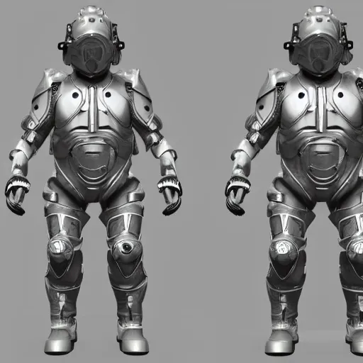 Image similar to a soldier wearing a full set of advanced submarine power armor, 3 d render, octane, ray tracing, ultra high detail, photorealistic, 8 k