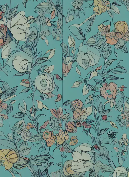 Prompt: painted wall background muted colors james jean style