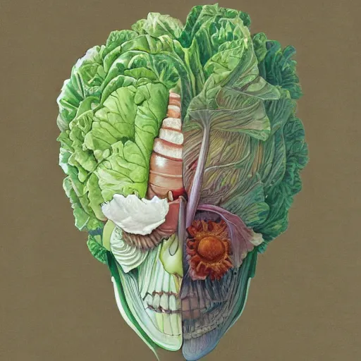 Prompt: the anatomy of a head of lettuce, an ultrafine detailed painting by james jean, studio ghibli, behance contest winner, vanitas, angular, altermodern