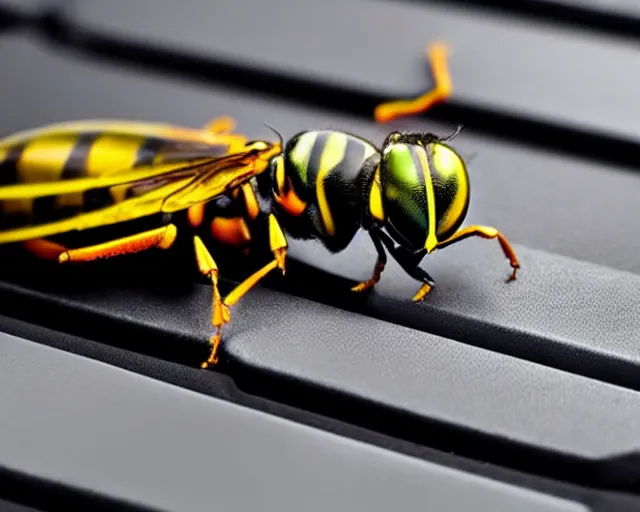 Prompt: a wasp typing on a laptop