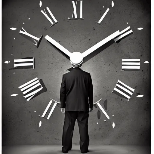 Image similar to Tommy Ingberg One man standing next to a much larger clock ultra detailed hd