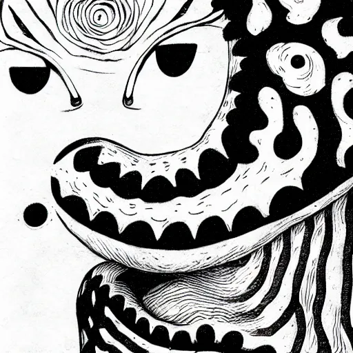 Image similar to black and white illustration creative design, cat, junji ito, body horror