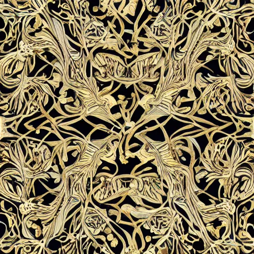 Image similar to a beautiful pattern made of ivory and gold, highly intricate, digital art, very detailed, in the style of a weird and dark eerie liminal art nouveau flemish painting, 8k,
