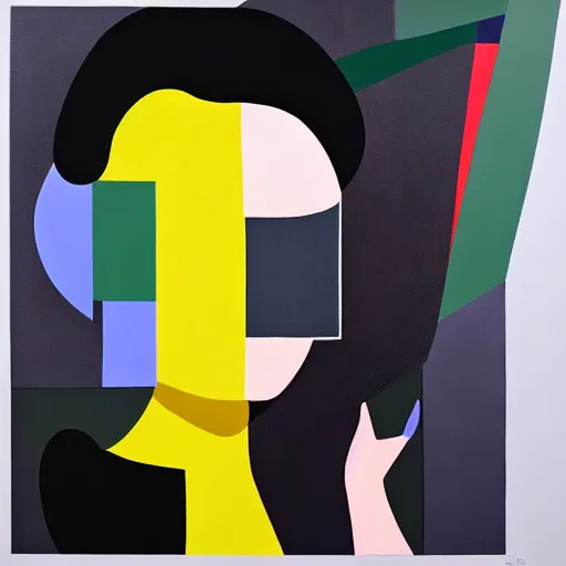Image similar to A cubic abstract painting in the style of HILDEGARDE HANDSAEME and Gary Hume, portrait of beautiful woman, clean black outlines, modern chic colours