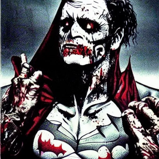 Prompt: Batman as a zombie!!!, movie still, zombified, zombie, 1990's, tim burton, movie, cinematic, poster