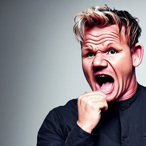 Prompt: photo of gordon ramsay screaming at baby