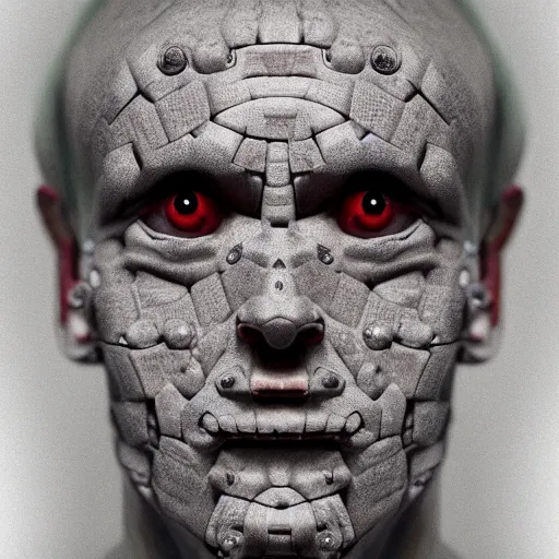 Image similar to a human face made bits and bytes, detailed, creepy, scary