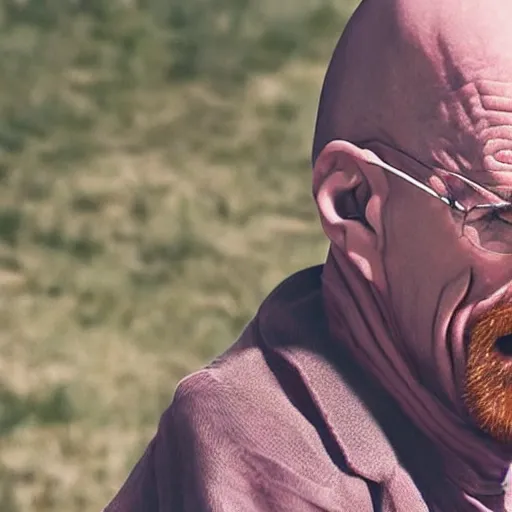 Image similar to close up, cropped award winning photo of walter white wearing pink headphones screaming and shouting, incredibly detailed, sharp focus, hyper realistic