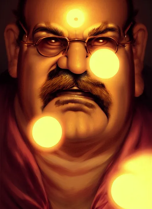 Image similar to realistic portrait of wario from warioware, intricate, elegant, glowing lights, highly detailed, digital painting, artstation, concept art, smooth, sharp focus, illustration, art by wlop, mars ravelo and greg rutkowski