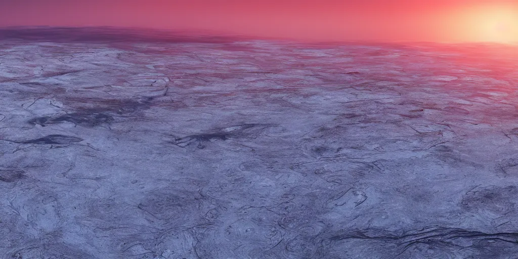 Image similar to Sunrise on Europa, cinematic lighting, wide angle landscape photography, hyperrealistic, 8k