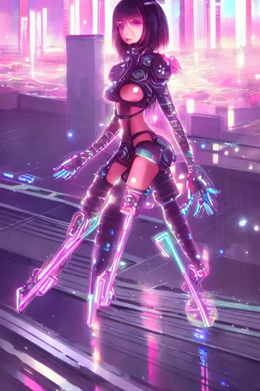 Prompt: anime key visua futuristic cyber warrior girl, on cyberpunk neon light tokyo rooftop, ssci - fi and fantasy, intricate and very beautiful, highly detailed and digital painting, concept art, smooth, illustration, art by l taekwon kim / a - rang style, luxearte and rossdraws and liya nikorov and rongzhen luo