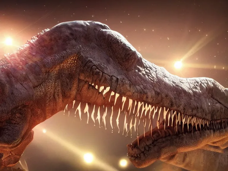 Image similar to sleeping!!!!! t - rex in bed!!!!!, ultra realistic, lens flare, atmosphere, glow, detailed, intricate, full of colour, cinematic lighting, trending on artstation, 4 k, hyperrealistic, focused, extreme details, unreal engine 5, cinematic, masterpiece