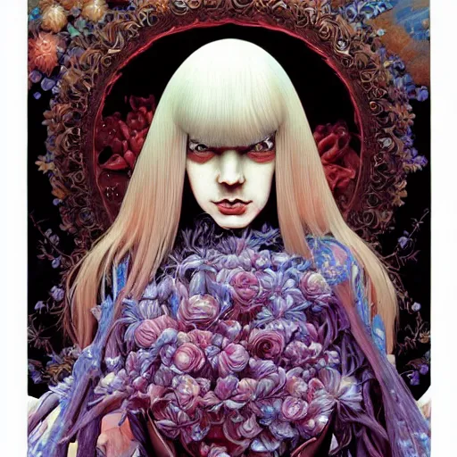 Prompt: portrait of crazy beautiful sia kate isobelle furler, ymmetrical, by yoichi hatakenaka, masamune shirow, josan gonzales and dan mumford, ayami kojima, takato yamamoto, barclay shaw, karol bak, yukito kishiro