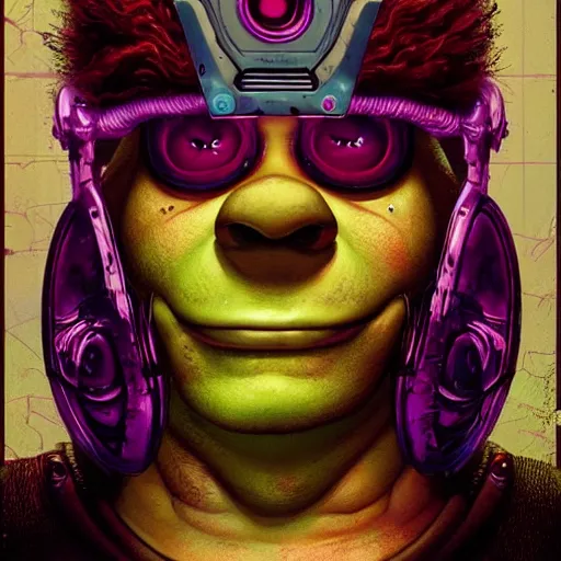 Prompt: lofi biopunk portrait of shrek the doom slayer, pixar style, by tristan eaton stanley artgerm and tom bagshaw.