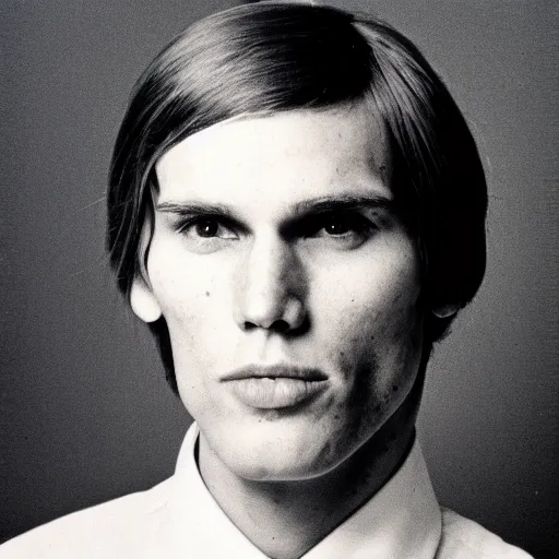 Image similar to A photograph portrait of Jerma985 with short-medium length hair a combover wearing early 1970s menswear in the early 1970s, taken in the early 1970s, grainy, taken on a 1970s Polaroid Camera, realistic, hyperrealistic, very realistic, highly detailed, very detailed, extremely detailed, detailed, digital art, trending on artstation, colorized photo